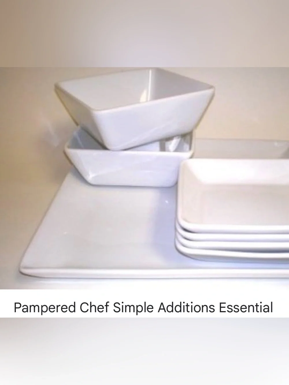 Pampered Chef White Square Ceramic 7 1/2 In Baking Serving Bowl Vintage Retired